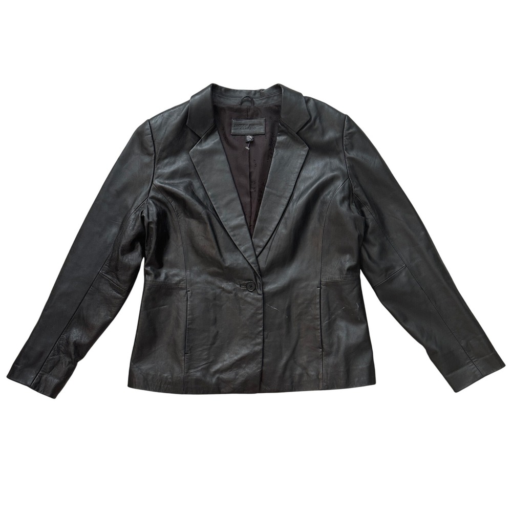 Jaclyn Smith Genuine Leather Blazer‎ Jacket  Black Button Up Womens Large